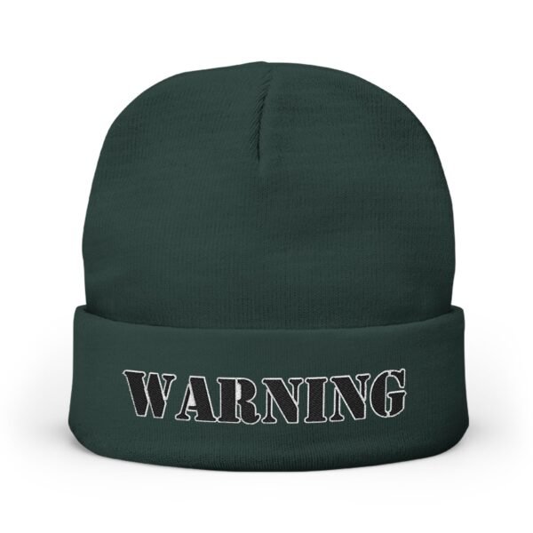 Embroidered "WARNING" Knit Beanie – Street Style Winter Hat - Image 9