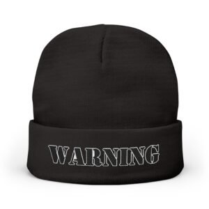 Embroidered "WARNING" Knit Beanie – Street Style Winter Hat - Image 5