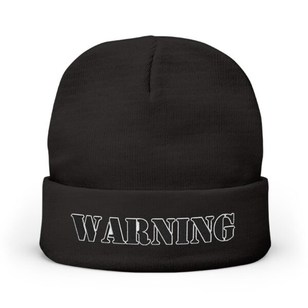 Embroidered "WARNING" Knit Beanie – Street Style Winter Hat - Image 5