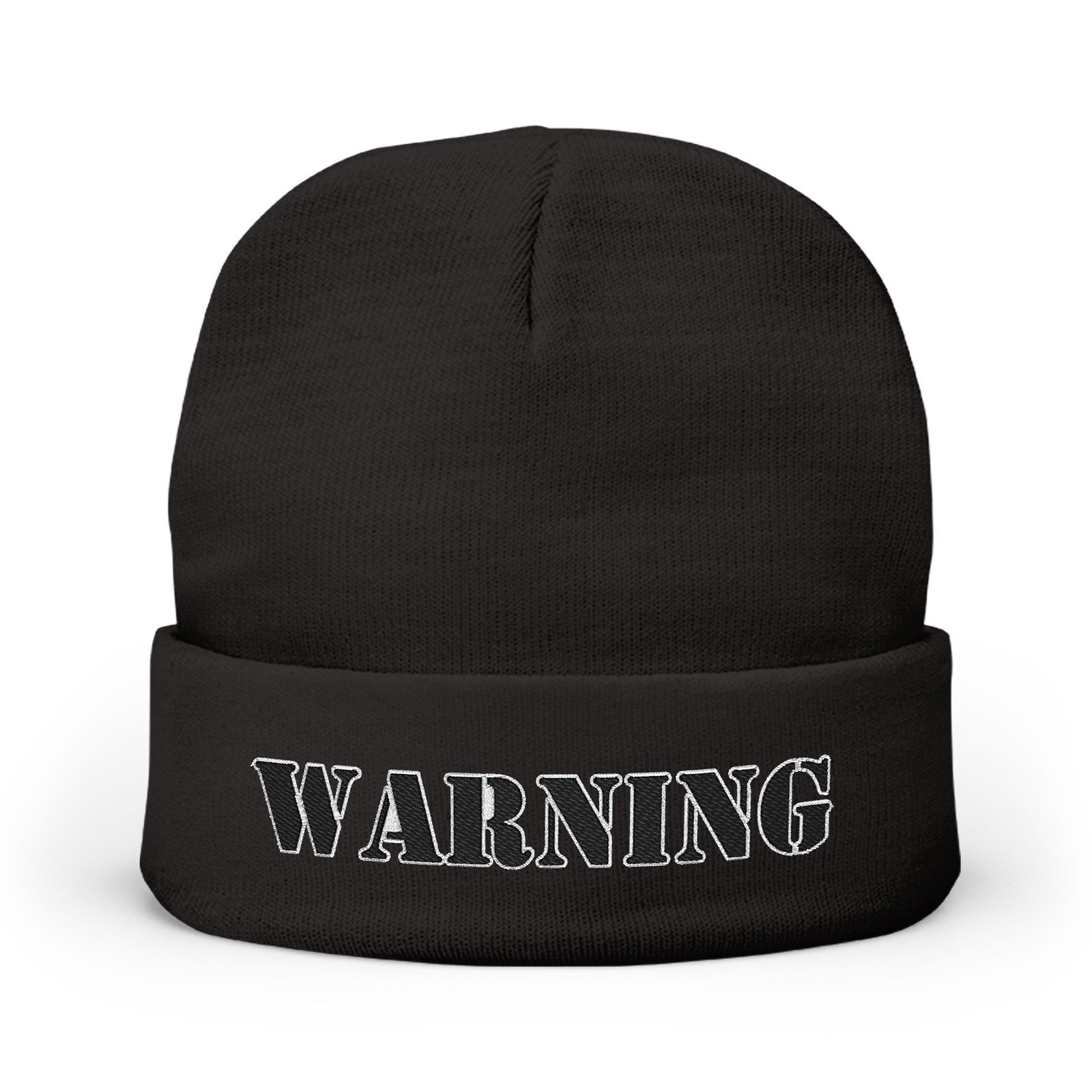 Embroidered "WARNING" Knit Beanie – Street Style Winter Hat - Image 5