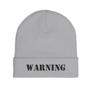 Embroidered "WARNING" Knit Beanie – Street Style Winter Hat - Image 3