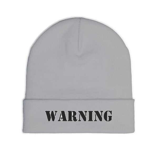 Embroidered "WARNING" Knit Beanie – Street Style Winter Hat - Image 3