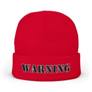 Embroidered "WARNING" Knit Beanie – Street Style Winter Hat - Image 1