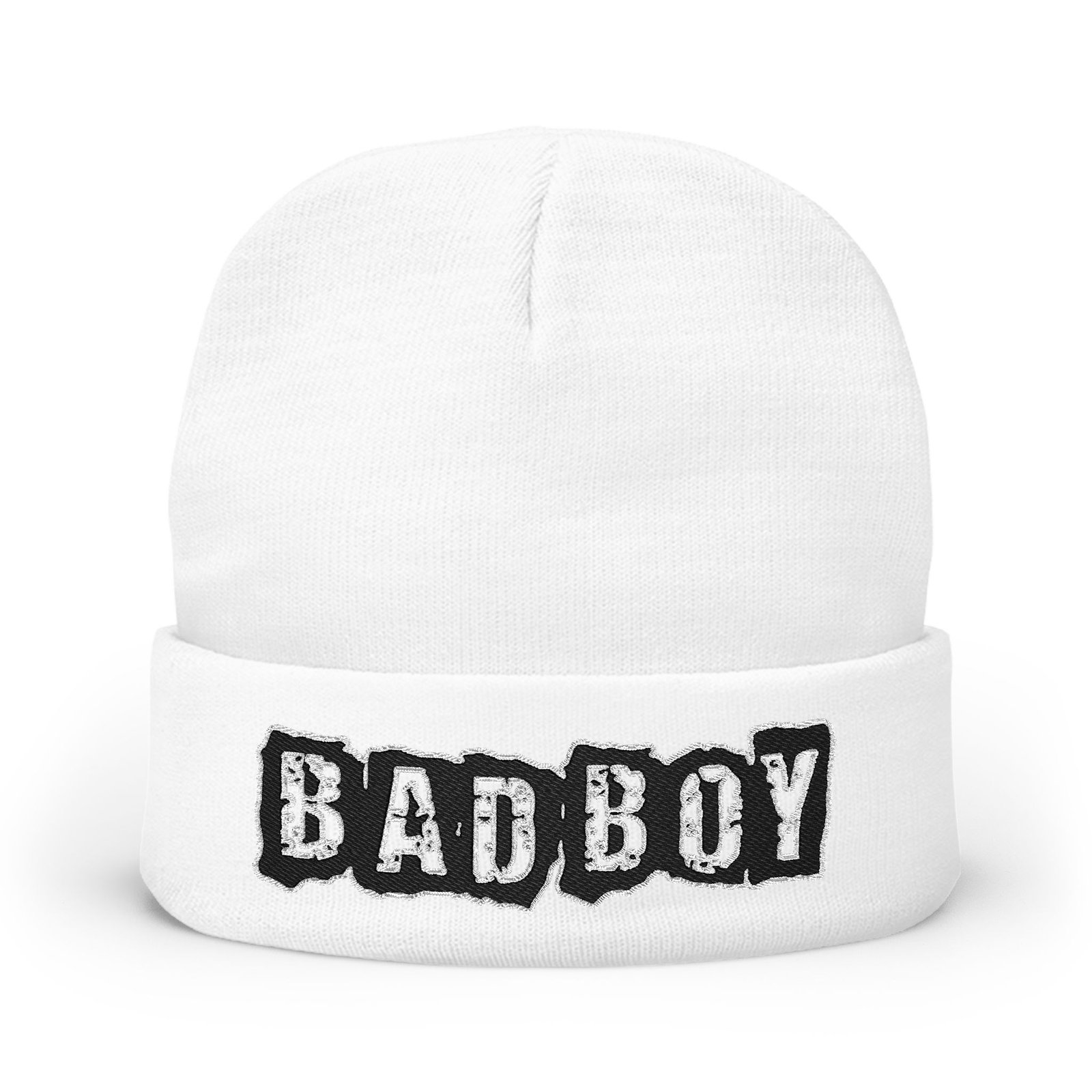 Embroidered "BAD BOY" Knit Beanie – Street Style Winter Hat - Image 1