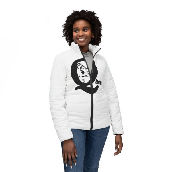 Queen Puffer Jacket — Women's Monochrome Logo Winter Coat - Image 3