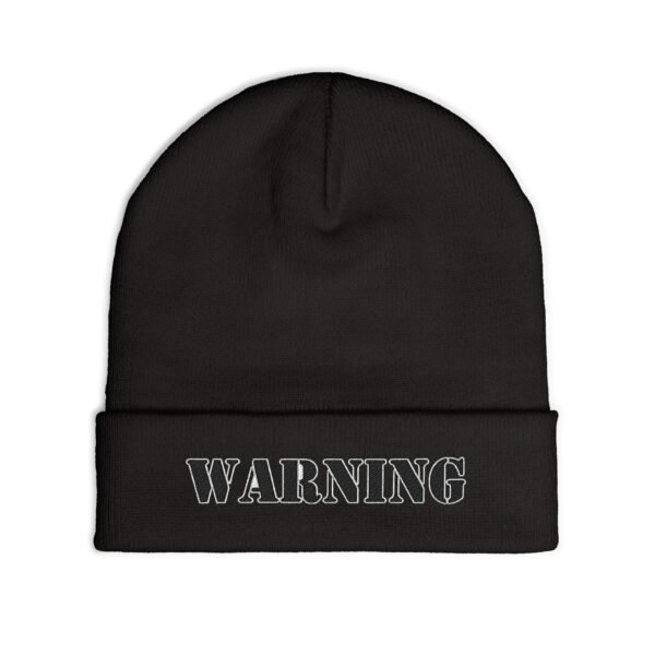 Embroidered "WARNING" Knit Beanie – Street Style Winter Hat - Image 7