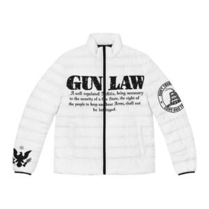 Puffer Jacket — 'Gun Law' Patriotic We the People American Flag Design - Image 1