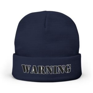 Embroidered "WARNING" Knit Beanie – Street Style Winter Hat - Image 13