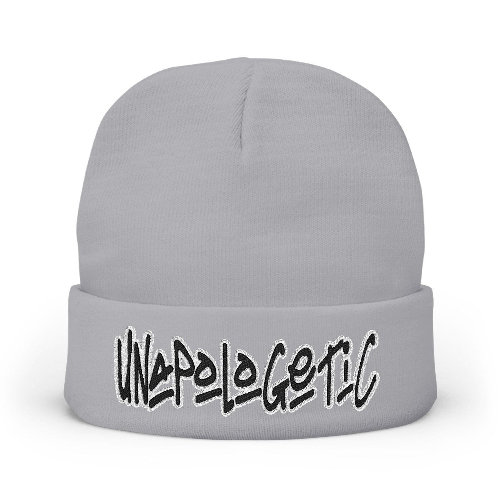 Embroidered "UNAPOLOGETIC" Knit Beanie – Street Style Winter Hat - Image 1