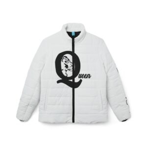 Queen Puffer Jacket — Women's Monochrome Logo Winter Coat - Image 1