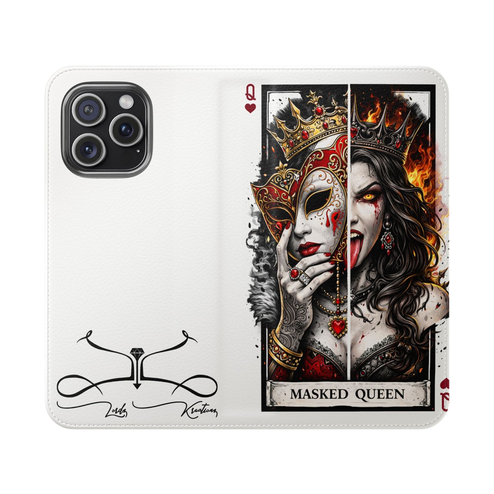 Masked Queen – Deck of Hearts Flip Wallet Phone Case | LordzKreationz - Image 53
