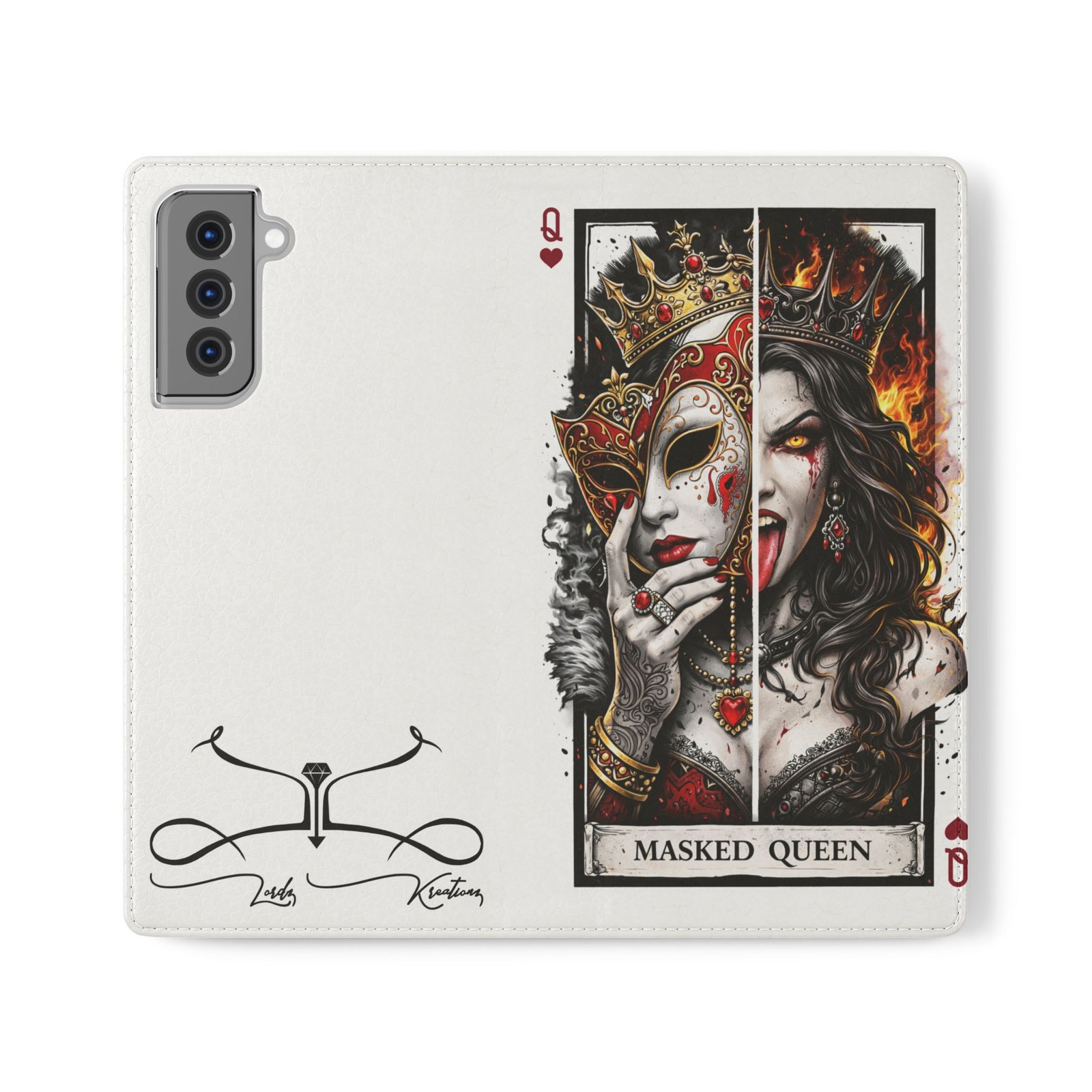 Masked Queen – Deck of Hearts Flip Wallet Phone Case | LordzKreationz - Image 17