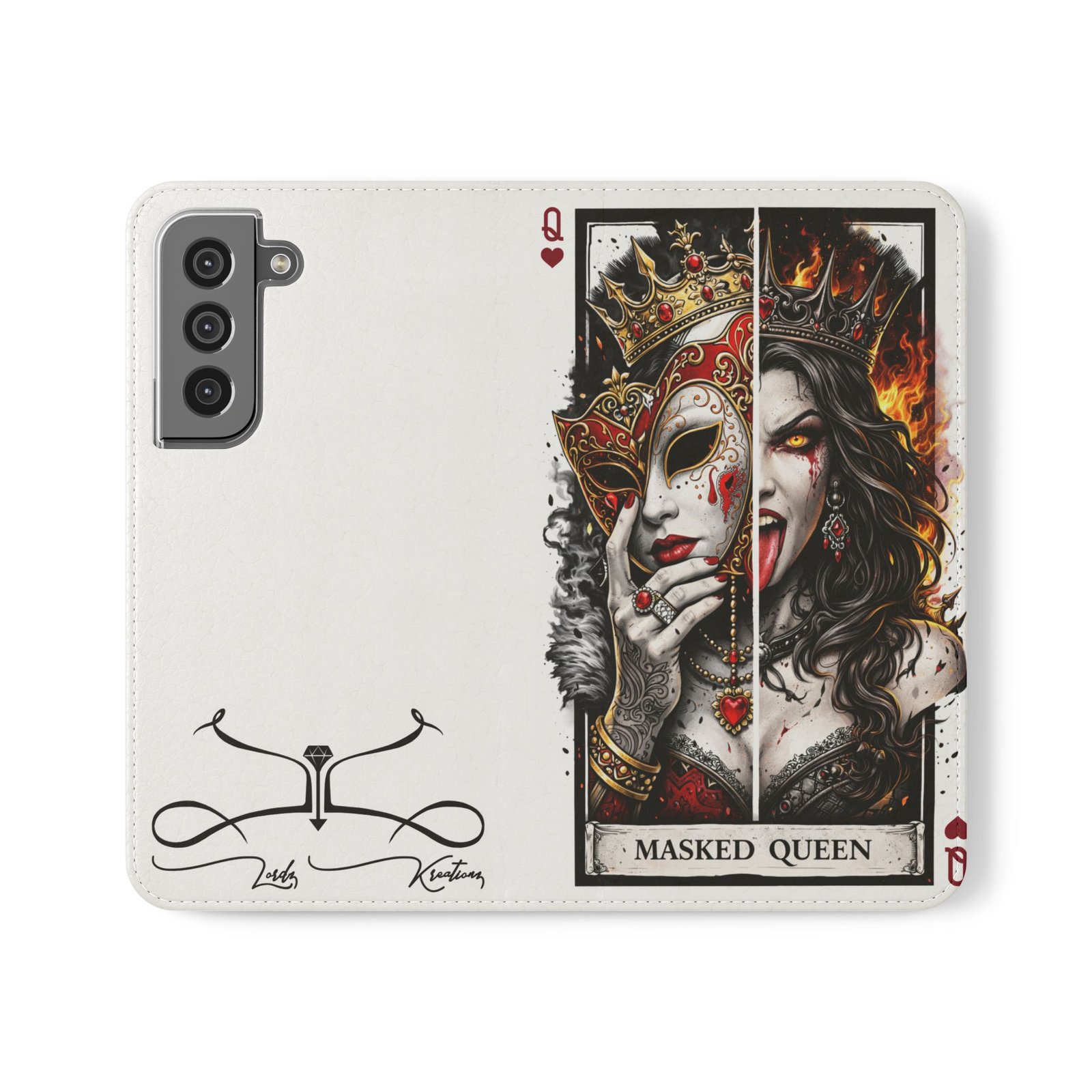 Masked Queen – Deck of Hearts Flip Wallet Phone Case | LordzKreationz - Image 1