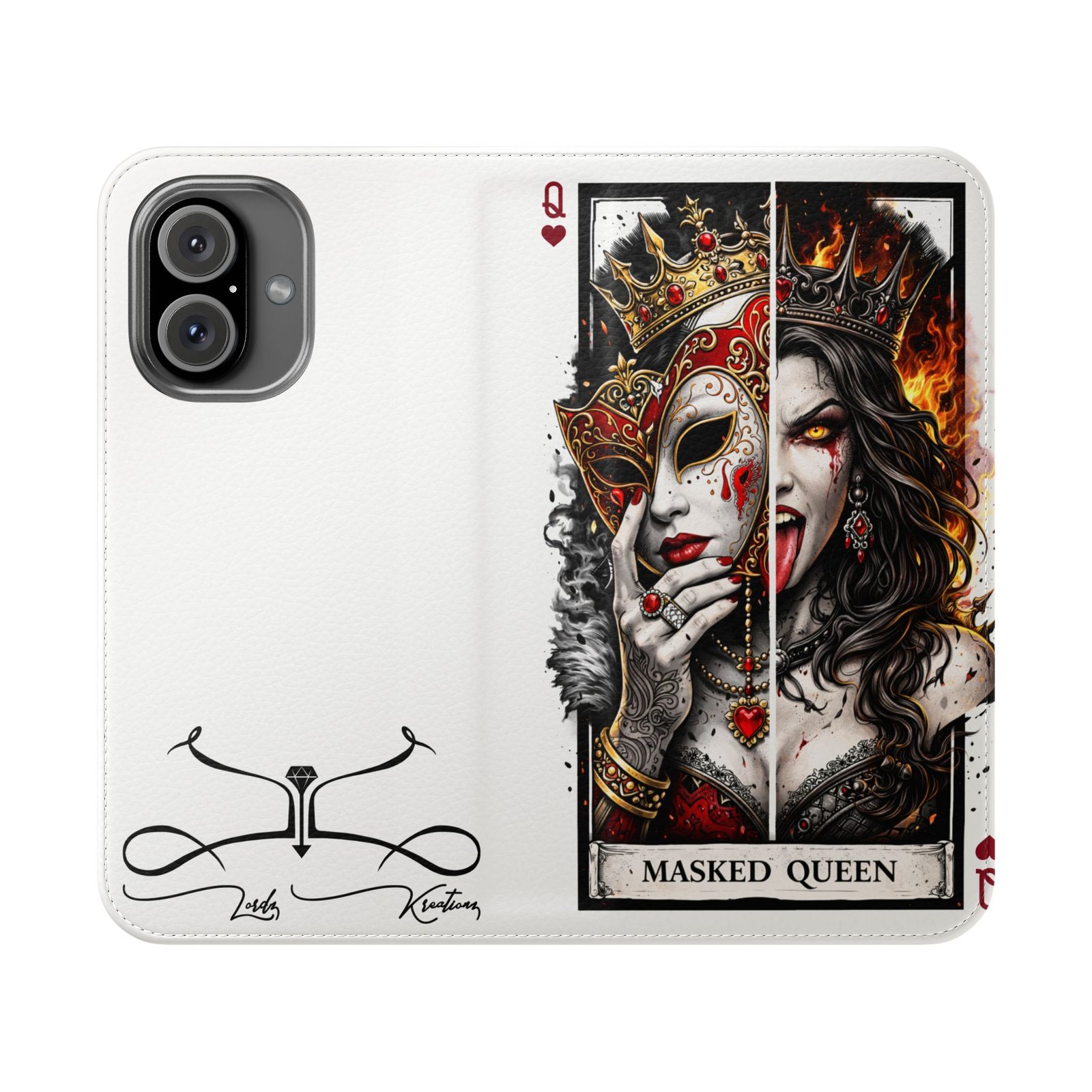 Masked Queen – Deck of Hearts Flip Wallet Phone Case | LordzKreationz - Image 25