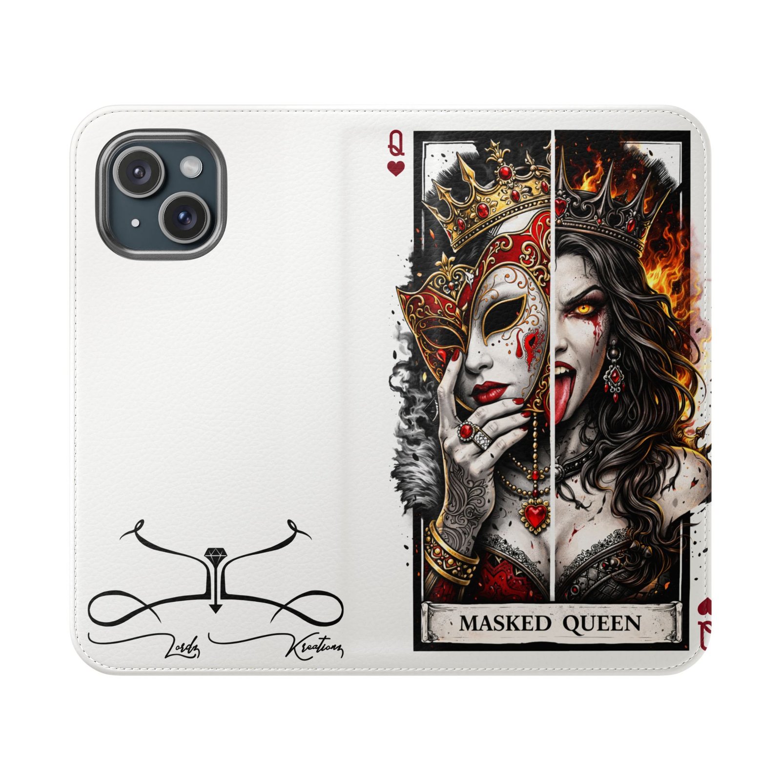 Masked Queen – Deck of Hearts Flip Wallet Phone Case | LordzKreationz - Image 41